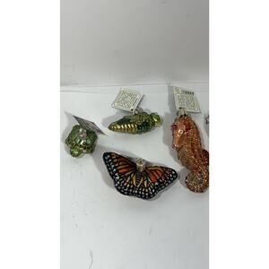 Old World Christmas Glass Blown Ornament Lot 4 Animals Butterfly Turtle Seahorse